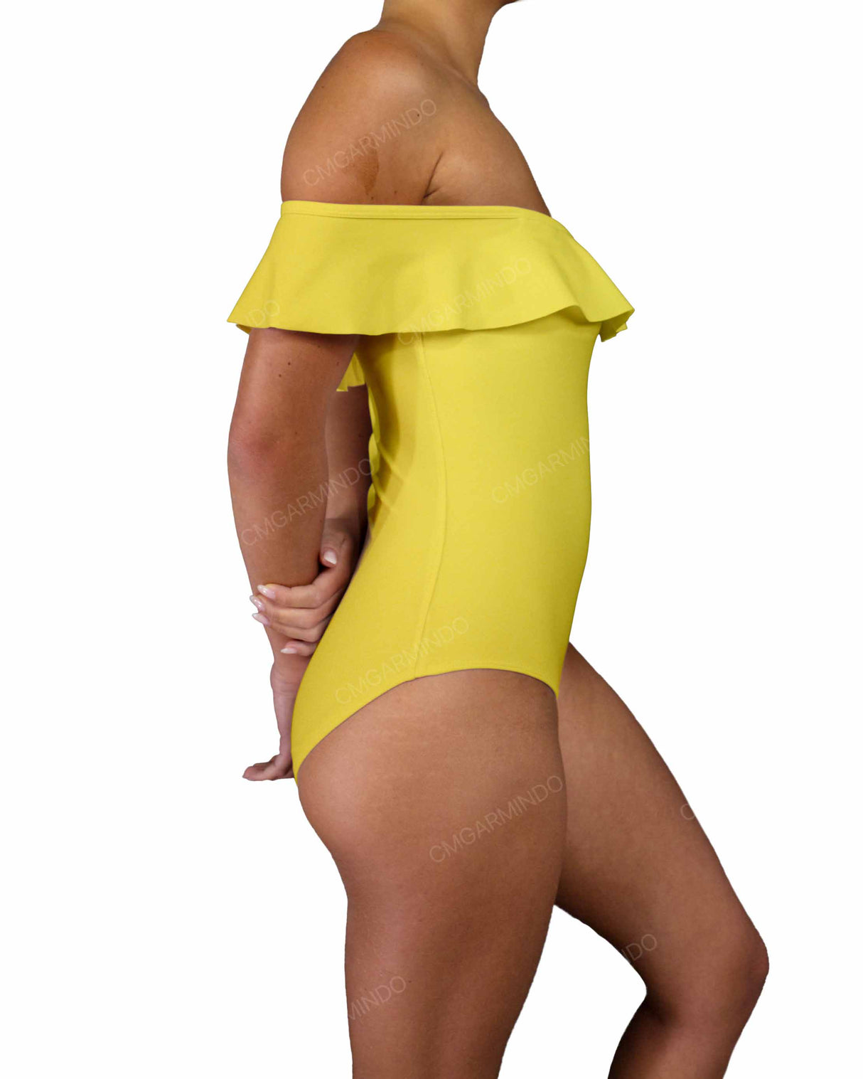 Off Shoulder Ruffle Trim One Piece