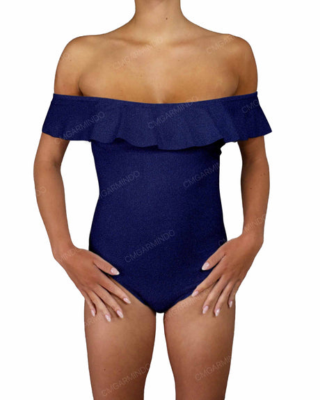 Off Shoulder Ruffle Trim One Piece