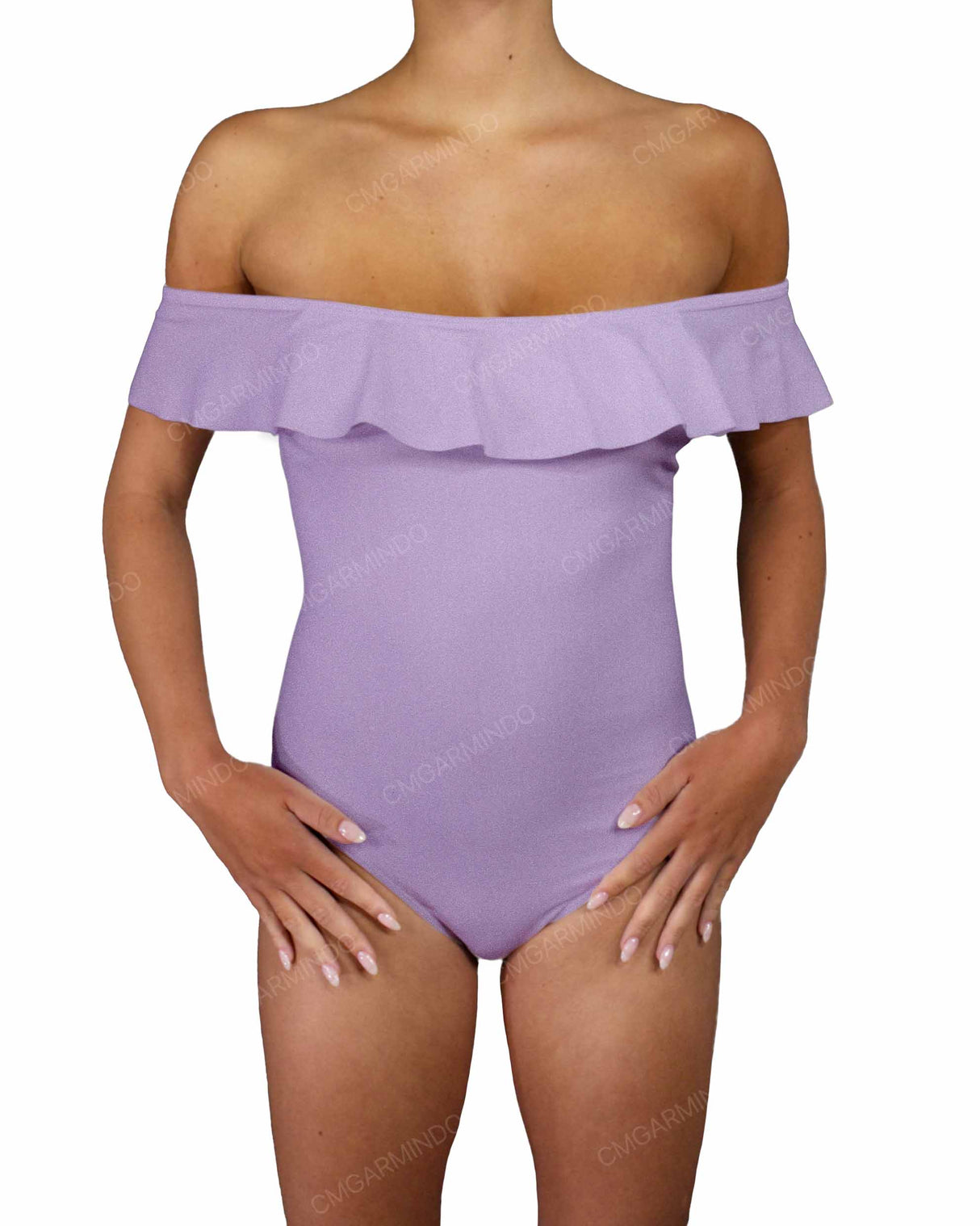 Off Shoulder Ruffle Trim One Piece