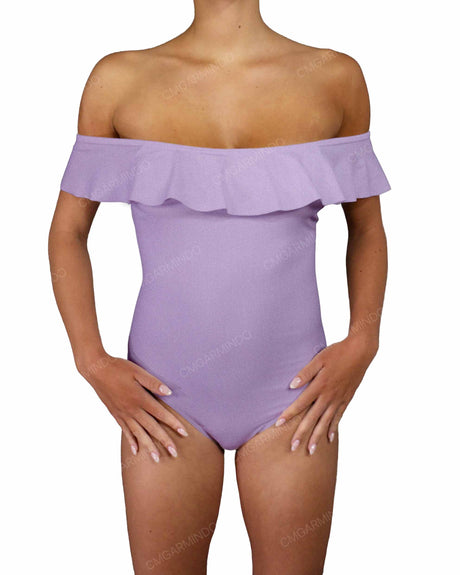 Off Shoulder Ruffle Trim One Piece