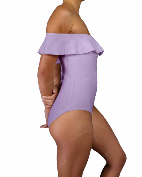 Off Shoulder Ruffle Trim One Piece