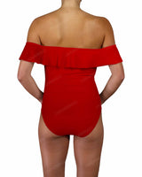 Off Shoulder Ruffle Trim One Piece
