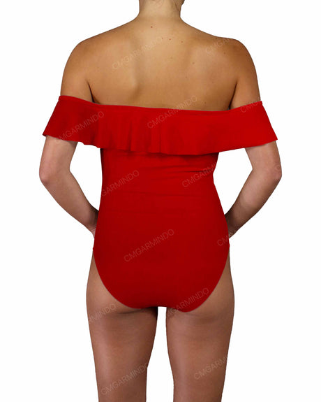 Off Shoulder Ruffle Trim One Piece
