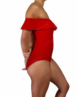 Off Shoulder Ruffle Trim One Piece