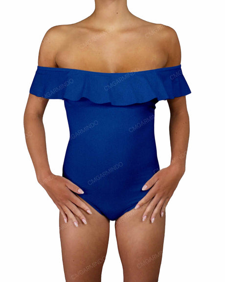 Off Shoulder Ruffle Trim One Piece