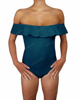Off Shoulder Ruffle Trim One Piece