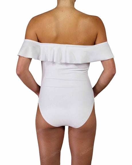 Off Shoulder Ruffle Trim One Piece