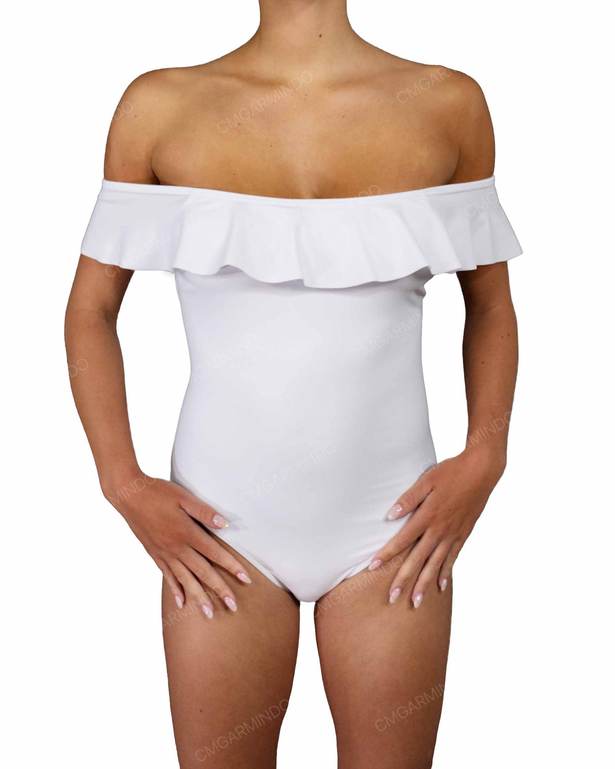 Off Shoulder Ruffle Trim One Piece