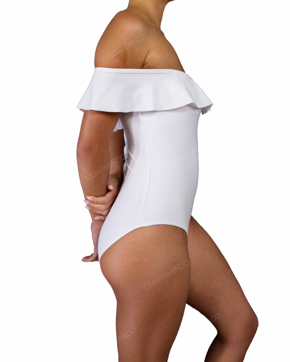 Off Shoulder Ruffle Trim One Piece