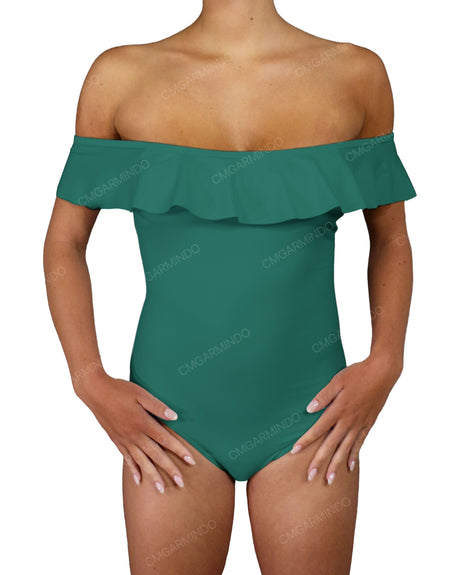 Off Shoulder Ruffle Trim One Piece