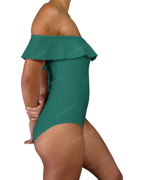 Off Shoulder Ruffle Trim One Piece