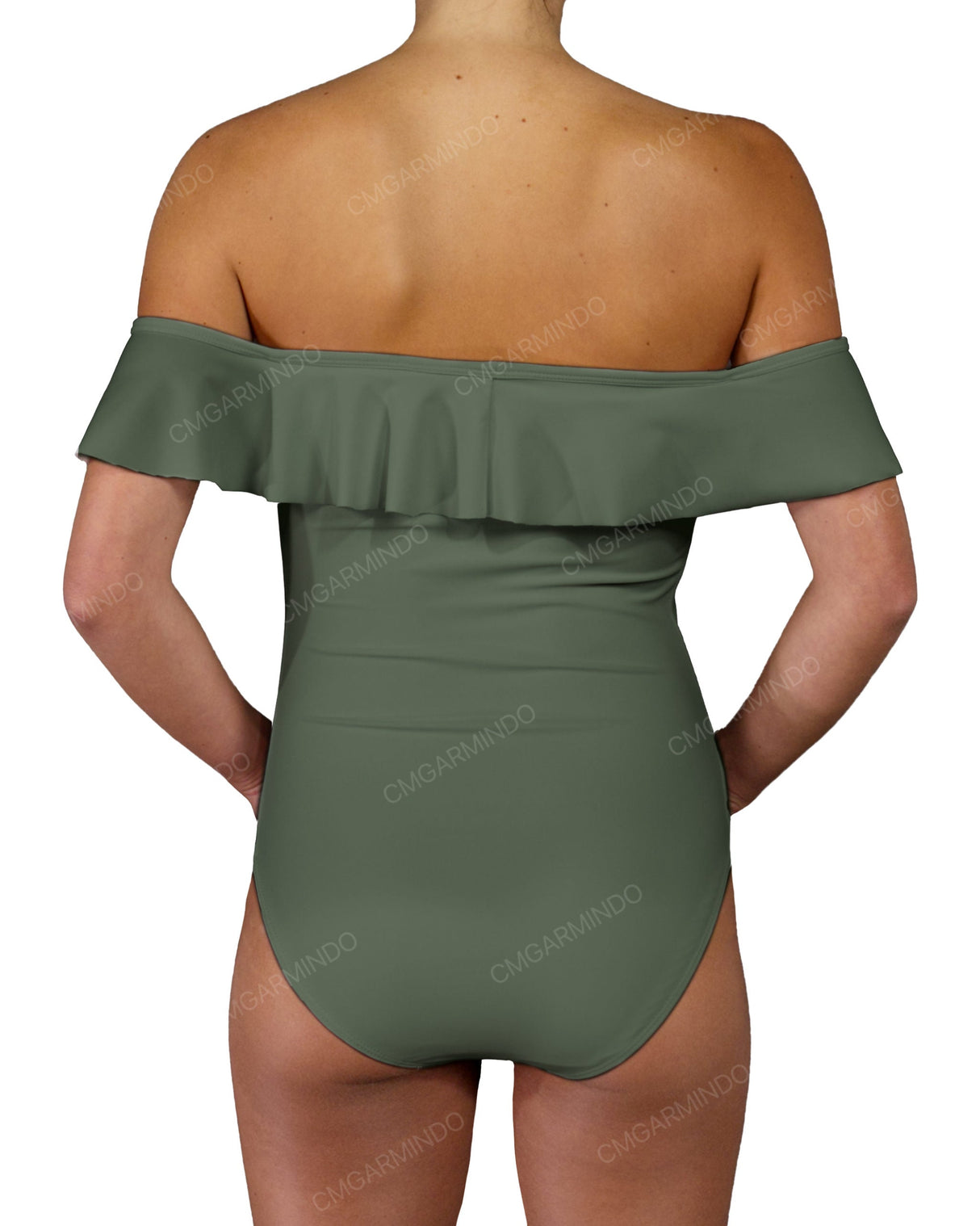 Off Shoulder Ruffle Trim One Piece