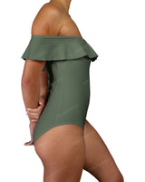 Off Shoulder Ruffle Trim One Piece