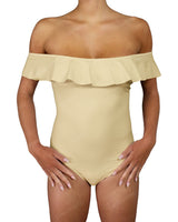 Off Shoulder Ruffle Trim One Piece