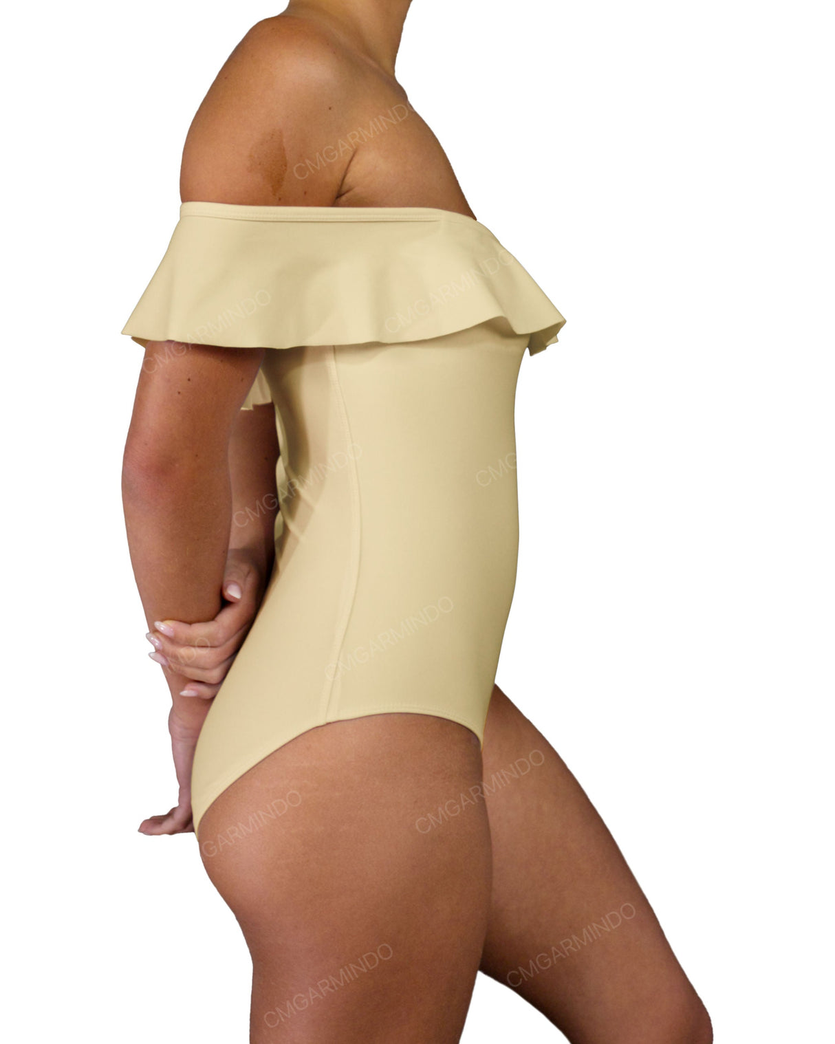 Off Shoulder Ruffle Trim One Piece