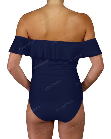 Off Shoulder Ruffle Trim One Piece