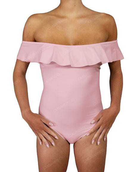 Off Shoulder Ruffle Trim One Piece
