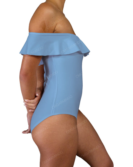 Off Shoulder Ruffle Trim One Piece
