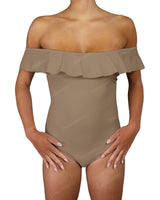 Off Shoulder Ruffle Trim One Piece