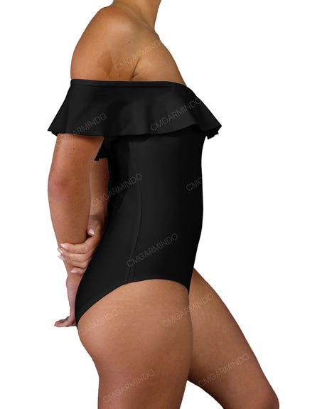 Off Shoulder Ruffle Trim One Piece