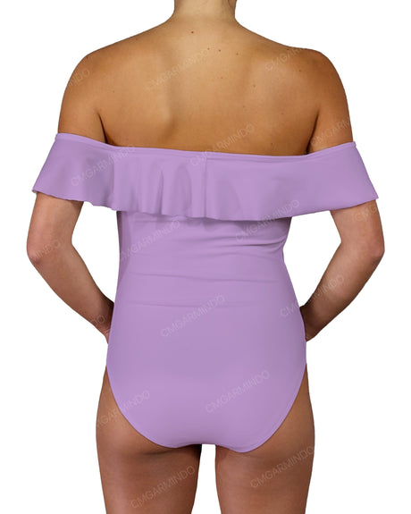 Off Shoulder Ruffle Trim One Piece
