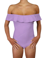 Off Shoulder Ruffle Trim One Piece