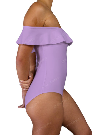 Off Shoulder Ruffle Trim One Piece