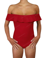 Off Shoulder Ruffle Trim One Piece