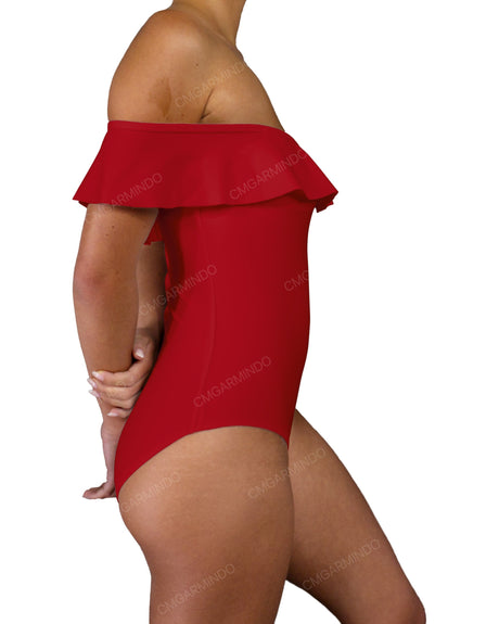 Off Shoulder Ruffle Trim One Piece