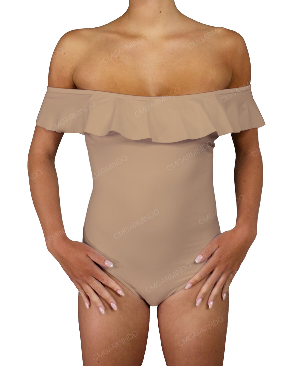 Off Shoulder Ruffle Trim One Piece