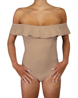 Off Shoulder Ruffle Trim One Piece