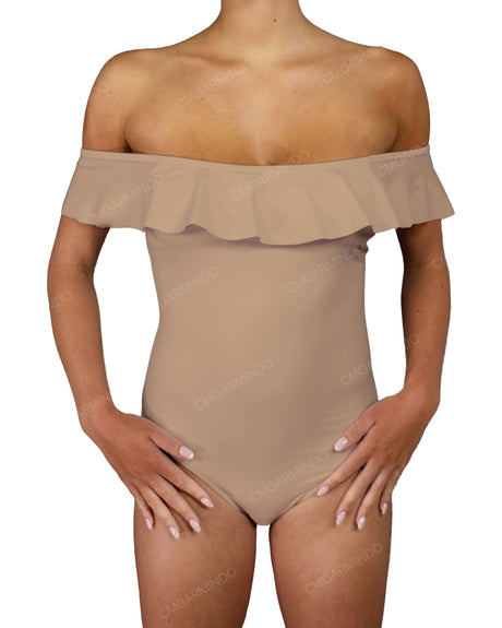 Off Shoulder Ruffle Trim One Piece