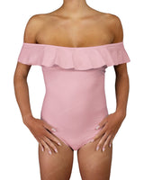 Off Shoulder Ruffle Trim One Piece