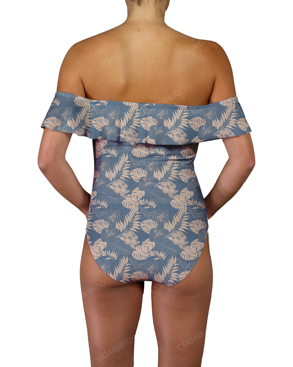 Off Shoulder Ruffle Trim One Piece