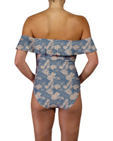 Off Shoulder Ruffle Trim One Piece