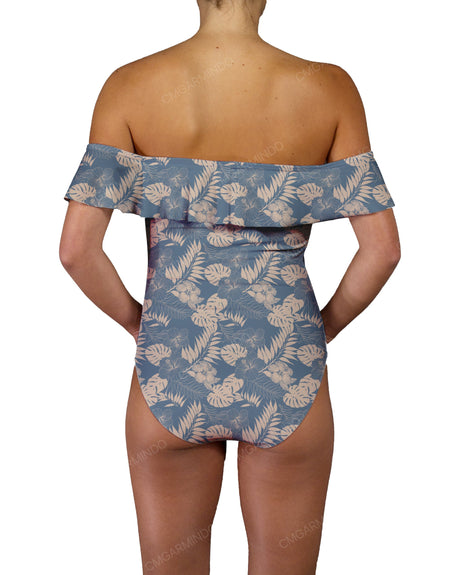 Off Shoulder Ruffle Trim One Piece