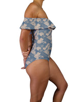 Off Shoulder Ruffle Trim One Piece
