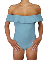 Off Shoulder Ruffle Trim One Piece