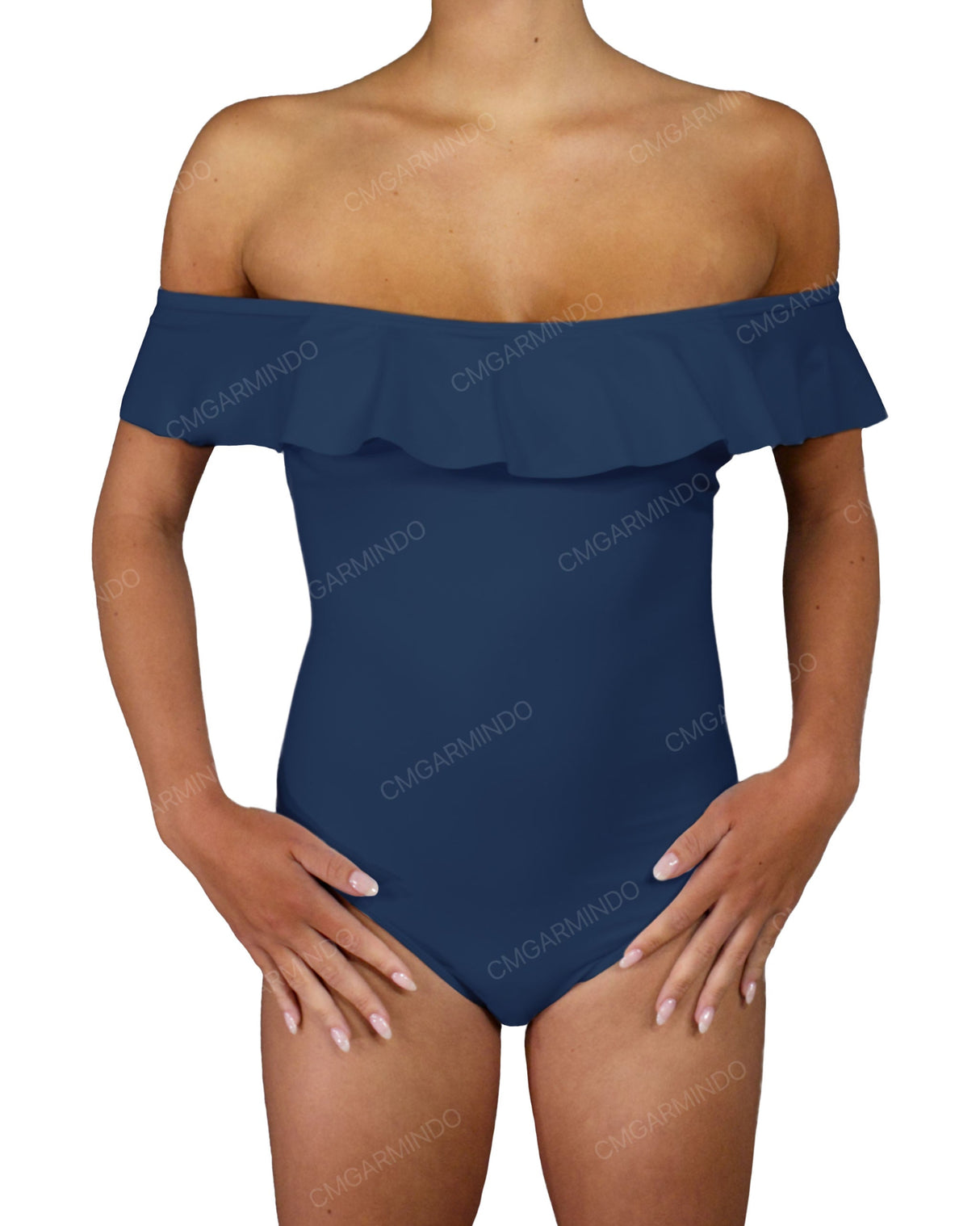 Off Shoulder Ruffle Trim One Piece