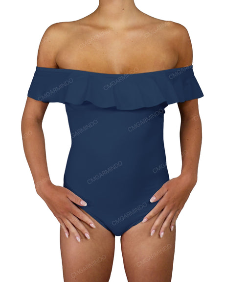Off Shoulder Ruffle Trim One Piece