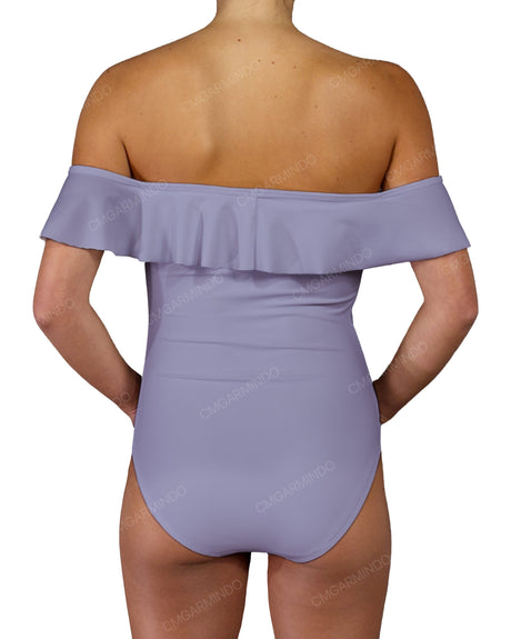 Off Shoulder Ruffle Trim One Piece