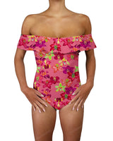 Off Shoulder Ruffle Trim One Piece