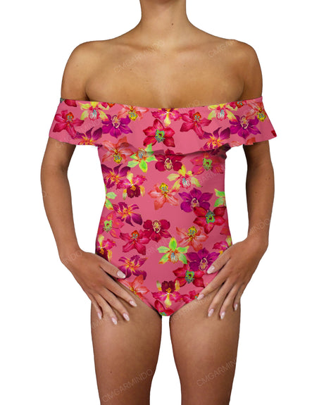 Off Shoulder Ruffle Trim One Piece