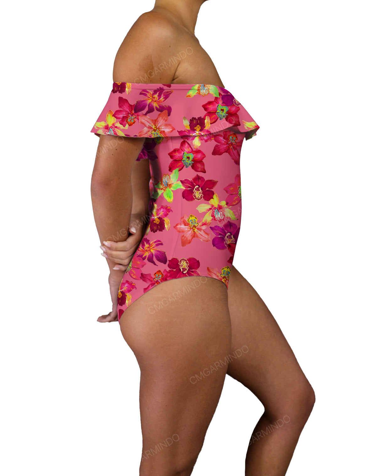 Off Shoulder Ruffle Trim One Piece