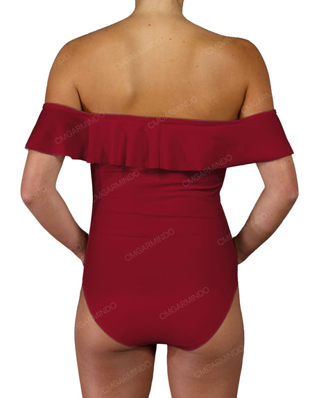 Off Shoulder Ruffle Trim One Piece