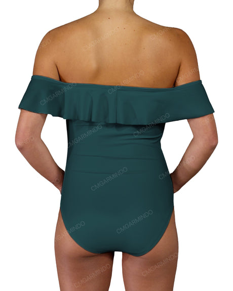 Off Shoulder Ruffle Trim One Piece