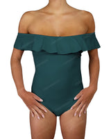 Off Shoulder Ruffle Trim One Piece