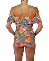 Off Shoulder Ruffle Trim One Piece