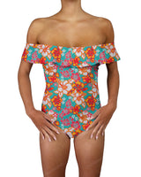 Off Shoulder Ruffle Trim One Piece
