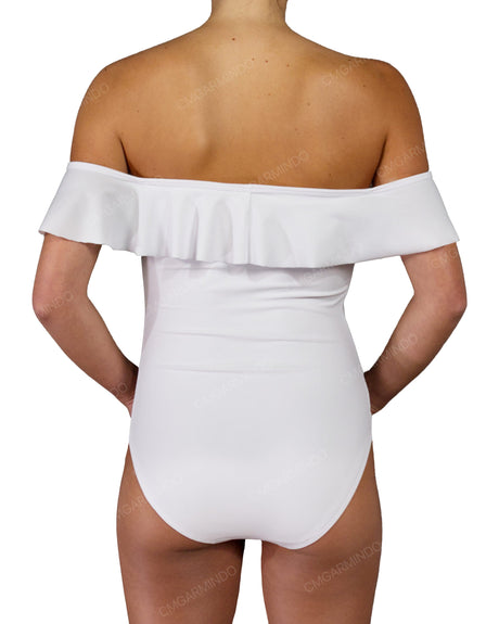 Off Shoulder Ruffle Trim One Piece
